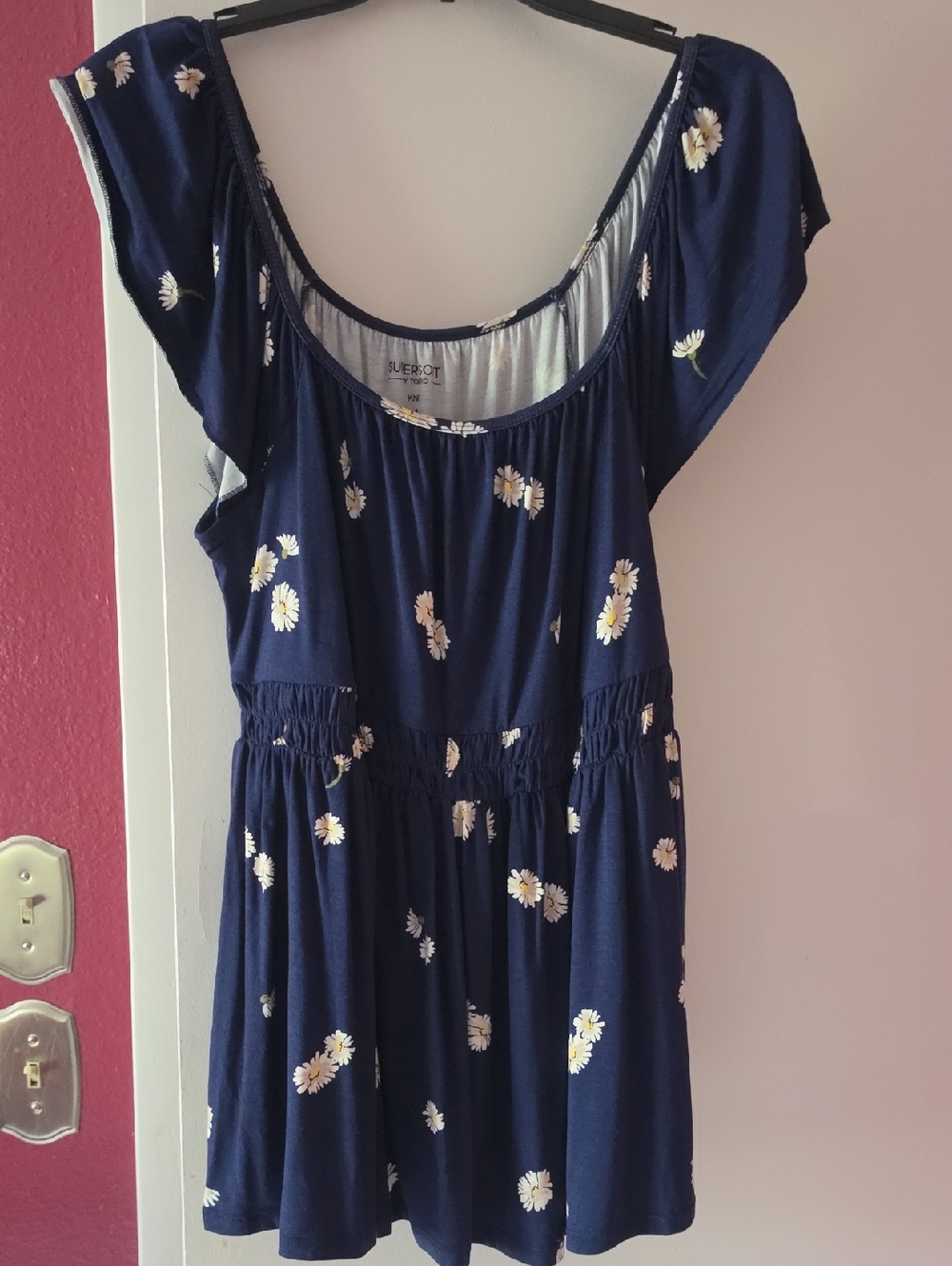 torrid Heather Gray Floral Knit Top with Navy Trim